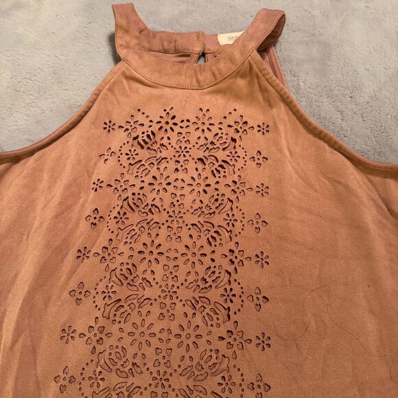 Taylor & Sage Tank Sleeveless Top Sz S Pink microsuede lasercut halter - Picture 2 of 8